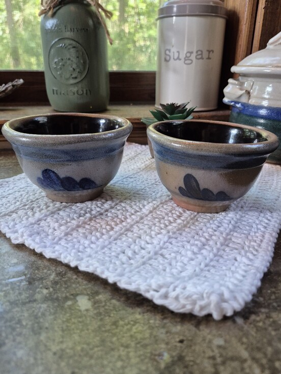 Rowe Pottery Works Other - 2pc. Vintage 1987 Rowe Pottery Works Blue Salt-Glazed Small Stoneware Bowls 4.5"